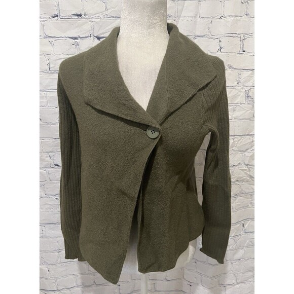 Mercer & Madison Cardigan Sweater Ladies Olive Green Wool Button Small Petite - Picture 1 of 6